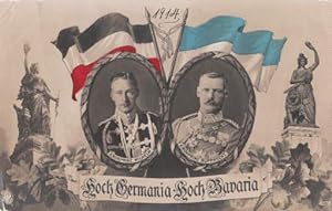 Portraits von Kronprinz Wilhelm und Kronprinz Rupprecht jeweils im Oval, umgeben von Fahnen und d...