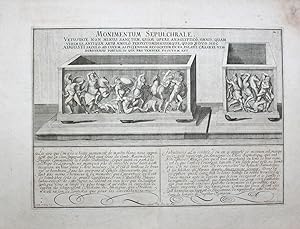 Bild des Verkufers fr Monimentum Sepulchrale" originaler Kupferstich/copper engraving ca.20x41cm (Darstellung/Image size) auf Bttenpapier/hand made paper (40x51cm) zum Verkauf von Kunsthandel & Antiquariat Magister Ru