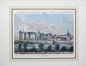 Bild des Verkufers fr Torgau" originaler handkolorierter Holzstich ca.15x23cm (Darstellung/image size) auf Papier (18x28cm) im Stock betitelt und bezeichnet; aus: Victor Adolphe Malte-Brun, L'Allemagne Illustre, Rouff Paris 1885-1888 zum Verkauf von Kunsthandel & Antiquariat Magister Ru