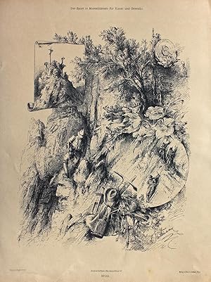 "Landschaftliche Studien" originale Feder-Lithographie auf Kunstdruck-Karton (ca.37x28cm) nach ei...