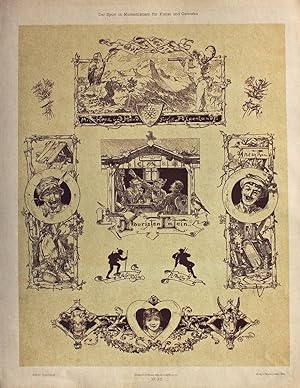 "Buch-Illustrationen" originale Feder-Lithographie über Tonplatte auf Kunstdruck-Karton (ca.37x28...