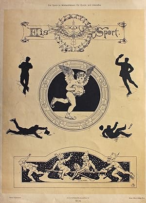 "Eissport" originale Feder-Lithographie über Tonplatte auf Kunstdruck-Karton (ca.36x26cm) nach ei...