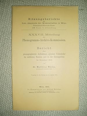 Seller image for Bericht ber phonographische aufnahmen epischer volkslieder im mittleren Bosnien und in der Herzegowina im sommer 1913 for sale by Expatriate Bookshop of Denmark