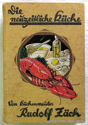 Imagen del vendedor de Die neuzeitliche Kche. Konstanz, Ehlers, (1930). Lex.-8vo. Mit 300 Abbildungen im Text u. auf teilweise farbigen Tafeln. 1110, XVI S. Illustrierter Or.-Lwd. (Hummer); braunfleckig, Kapitale u. Ecken bestoen u. fransig. a la venta por Jrgen Patzer