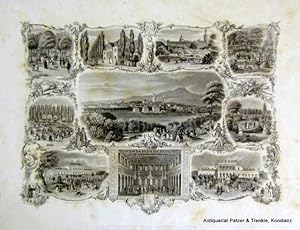 Bild des Verkufers fr Souvenirblatt. Gesamtansicht umgeben von 9 Detailansichten (2 Auen- u. 1 Innenansicht des Kurhauses, Kaiserbrunnen, Allee-Haus, Schloss, Ludwigsbrunnen, Stahlbrunnen u. Elisabethenbrunnen). Stahlstich von W. I. Cooke nach F.C. Klimsch. Blattgr. ca. 22 : 30 cm; Bildgr. ca. 14,5 : 21 cm. Frankfurt, Dondorf, ca. 1850. zum Verkauf von Jrgen Patzer