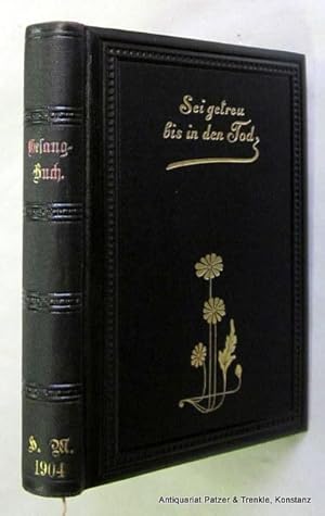 Bild des Verkufers fr Angebunden: Gebete. Anhang zum Frankfurter Evangelischen Gesangbuch. 2 Teile in 1 Band. Frankfurt, Diesterweg, 1886. Mit Titelbild. 3 Bl., 396 S.; 1 Bl., 71 S. Lwd. (datiert 1904) mit Goldprgung u. dreiseitigem Goldschnitt mit Umschlag (kl. Lsuren) in Schuber, Vorsatz mit eingeprgter Widmung "Befiehl dem Herrn Deine Wege.". - Schnes Exemplar. zum Verkauf von Jrgen Patzer