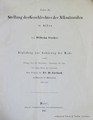 Ueber die Stellung des Geschlechts der Alkmäoniden in Athen. Basel, Schweighauser, 1847. 4to. 16 ...