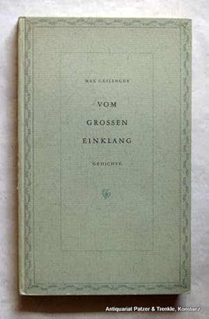 Bild des Verkufers fr Vom groen Einklang. Gedichte. Zrich, Artemis, 1946. 127 S. Or.-Pp. - WG 23. - Erste Ausgabe. zum Verkauf von Jrgen Patzer