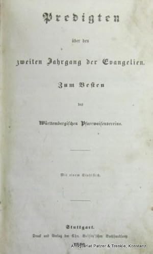 Image du vendeur pour Zum Besten des Wrttembergischen Pfarrwaisenvereins. Stuttgart, Belser, 1846. Gr.-8vo. Mit Stahlstichfrontispiz. XII, 754 S. Schweinslederband d. Zt. ber Holzdeckeln mit Messingschlieen, Deckel mit etw. Streicheisenverzierung; strker nachgedunkelt, Vorderdeckel mit Druckspuren. mis en vente par Jrgen Patzer