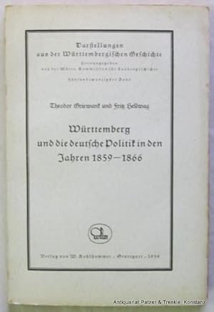 Immagine del venditore per Wrttemberg und die deutsche Politik in den Jahren 1859-1866. Stuttgart, Kohlhammer, 1934. 2 Bl., XIX, 170 S.; Titel, VI, 82 S. Or.-Kart.; nicht aufgeschnitten, Schnitt braunfleckig. (Darstellungen aus der Wrttembergischen Geschichte, 25). venduto da Jrgen Patzer