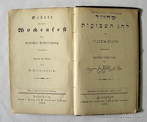 Bild des Verkufers fr Hebrisch-deutsch. Geordnet u. bersetzt von W. Heidenheim. Neue, durchaus verbesserte Auflage. Rdelheim, Lehrberger, 1896. 380 S. u. 11 num. Bl. u. 3 nn. Bl. nur in hebrischer Sprache. Hldr.d.Zt.; Rcken nur noch zur Hlfte vorhanden, Kanten beschabt. (Festtgliches Gebetbuch). zum Verkauf von Jrgen Patzer