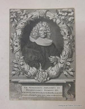 Kupferstichporträt in halber Figur des Basler Staatsmannes (1628 - 1717) in reich verzierter oval...