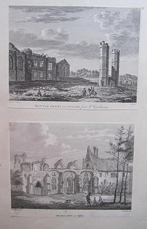 Bild des Verkufers fr Two original prints, Battle Abbey & Mayfield Abbey zum Verkauf von The Bookmonger