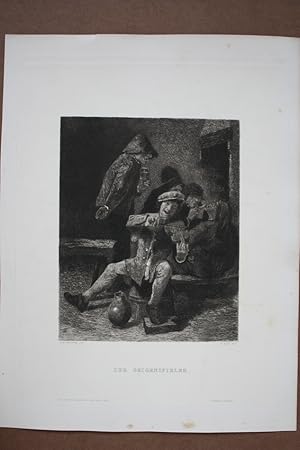 Der Geigenspieler, Radierung um 1870 von W. Rohr nach Adr. Brouwer, Blattgröße: 38 x 28,5 cm, rei...