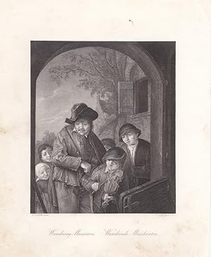 Wandering Musicians, Wandernde Musikanten, Stahlstich um 1850 von A.H. Payne nach A.v.Ostade, Bla...