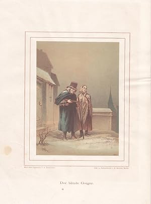 Der blinde Geiger, altkolorierte Lithographie um 1880 von G. Reubke nach A. Kretschmer, Blattgröß...