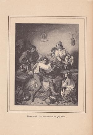 Zigeunermusik, schöner Holzstich um 1860 nach einem Gemälde von Joh. Grund, Blattgröße: 25,5 x 17...