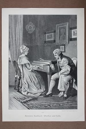 Werther und Lotte bei Klavierspiel, Holzstich um 1890 von Rich. Bong nach Werner Kaulbach, Blattg...