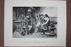 Musikalischer Versuch, Holzstich 1887 von Th. Knesing nach Hugo Kauffmann, Blattgröße: 26,3 x 35 ...