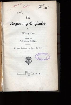 Image du vendeur pour Die Regierung Englands. bersetzt von Johannes Hoops. Mit einer Einleitung von Georg Jellinek. mis en vente par Antiquariat Bookfarm