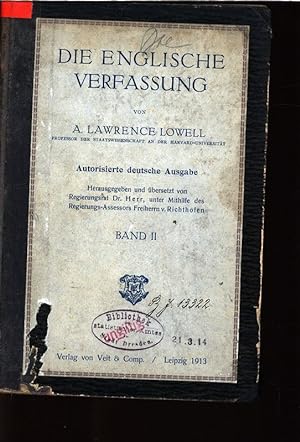 Seller image for Die englische Verfassung von A. Lawrence Lowell. Autorisierte deutsche Ausgabe, Band 2. for sale by Antiquariat Bookfarm
