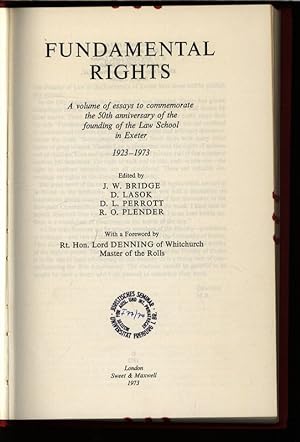 Image du vendeur pour Fundamental Rights. A volume of essays to commemorate the 50th anniversary of the founding of the Law School in Exeter 1923 73. mis en vente par Antiquariat Bookfarm