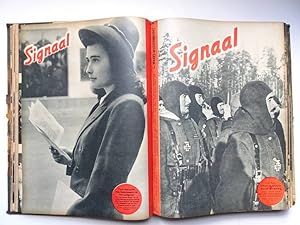 Seller image for Signaal 1943-1944 (bound periodical in one volume). 18 odd numbers. 1943: no. 1-5, 7-11, 16-19; 1944; no. 1 and 11. Loosely added: 2x "Signaal extra", "De bevrijding van Mussolini" & "Waarom Duitschland naar Engeland schiet". for sale by Antiquariaat De Boekenbeurs
