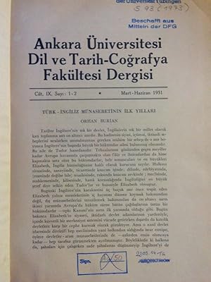 Imagen del vendedor de Ankara niversitesi Dil ve Tarih-Cografya Fakltesi Dergisi. Ankara University Journal of Languages and History-Geography. Cilt (vol.) IX (Mart - Haziran 1951), Sayi (issue) 1-2. In one book. a la venta por Antiquariat Bookfarm