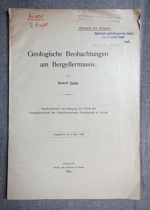 Image du vendeur pour Geologische Beobachtungen am Bergellermassiv. Sonderabdruck Vierteljahresschrift der Naturf. Ges. in Zrich Jg. 63, 1918. mis en vente par Antiquariat Hanfgarten