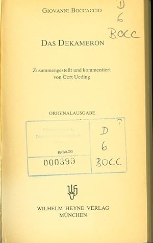 Seller image for Das Dekameron. ORIGINALAUSGABE. Zusammengestellt und kommentiert von Gert Ueding. for sale by Antiquariat Bookfarm