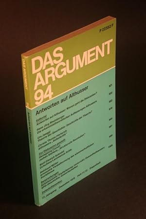 Bild des Verkufers fr Das Argument 94. Antworten auf Althusser. 17. Jahrgang. Dezember 1975. Heft 11/12 Doppelheft zum Verkauf von Steven Wolfe Books