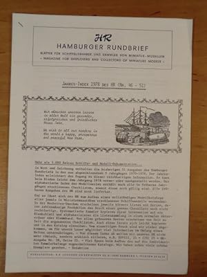 Seller image for Hamburger Rundbrief. Bltter fr Schiffsliebhaber und Sammler von Miniatur-Modellen. Jahres-Index 1978 des HR (Nr. 46 - 51) for sale by Antiquariat Weber