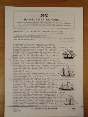 Seller image for Hamburger Rundbrief. Bltter fr Schiffsliebhaber und Sammler von Miniatur-Modellen. Jahres-Index 1981 des HR (12. Jahrgang: Nr. 64 - 69) for sale by Antiquariat Weber