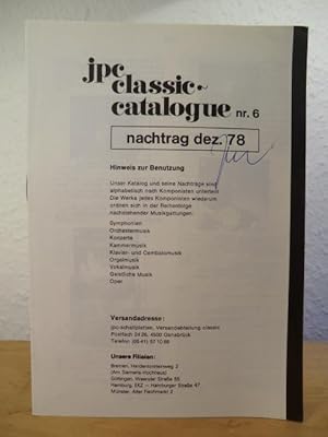 Jpc Classic-Catalogue Nr. 6 - Nachtrag Dezember 1978