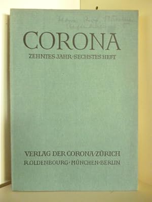 Bild des Verkufers fr Corona. Jahr X. Heft 6. zum Verkauf von Antiquariat Weber