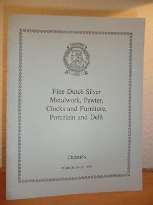 Bild des Verkufers fr Fine dutch Silver Metalwork, Pewter, Clocks and Furniture, Porcelain and Delft including the Contents of the "Oude Haagsche", The Hague, sold by Order of the Insurance Company Nationale Nederlanden N.V., The Hague, and other Properties. Auction March 18 - 19, 1975 zum Verkauf von Antiquariat Weber