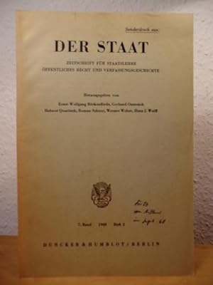 Seller image for Zustndigkeitsbertragungen bei Verfassungsrichterwahlen und Immunittsentscheidungen des Deutschen Bundestages. Sonderdruck aus "Der Staat - Zeitschrift fr Staatslehre, ffentliches Recht und Verfassungsgeschichte", 7. Band, 1968, Heft 2 for sale by Antiquariat Weber