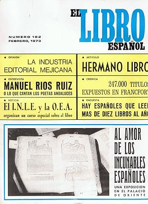 Bild des Verkufers fr EL LIBRO ESPAOL. Revista mensual del Inst. Nacional del Libro espaol. Tomo, XVI. nm. 182. enero 1973 zum Verkauf von Librera Torren de Rueda
