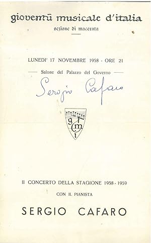 Firma autografa sul programma di sala della Gioventù musicale d'Italia, sezione di Macerata, al s...