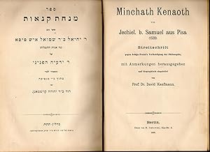 Imagen del vendedor de Sefer Minhat Kena'ot = Minchath Kenaoth von Jechiel b. Samuel aus Pisa (1539), Streitschrift gegen Jedaja Penini's Vertheidigung der Philosophie. Sefarm Bd. 22. a la venta por Wissenschaftliches Antiquariat Kln Dr. Sebastian Peters UG