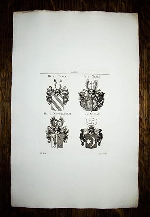 Bild des Verkufers fr 4 Kupferstich-Wappen von Tyroff auf 1 Blatt. Hn. v. Nasen. Hn. v. Nesen. Hn. v. Nettelhorst. Hn. v. Nossau. zum Verkauf von Antiquariat Thomas Rezek