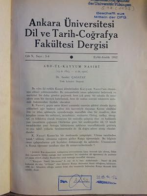 Imagen del vendedor de Ankara niversitesi Dil ve Tarih-Cografya Fakltesi Dergisi. Ankara University Journal of Languages and History-Geography. Cilt (vol.) X (Eylyl-Aralik 1952), Sayi (issue) 3-4. In one book. a la venta por Antiquariat Bookfarm