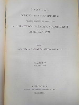 Bild des Verkufers fr Tabulae codicum manu scriptorum praeter graecos et orientales in Bibliotheca Palatina Vindobonensi asservatorum. Volumen V. Cod. 6501 - 9000. zum Verkauf von Antiquariat Bookfarm