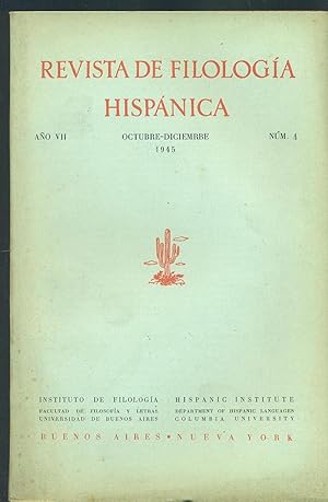Bild des Verkufers fr REVISTA DE FILOLOGIA HISPANICA - No 4 - AO VII - OCTUBRE-DICIEMBRE 1945 zum Verkauf von Valentin Peremiansky