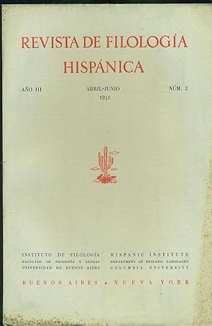 Bild des Verkufers fr REVISTA DE FILOLOGIA HISPANICA - No 2 - AO III - ABRIL-JUNIO 1941 zum Verkauf von Valentin Peremiansky