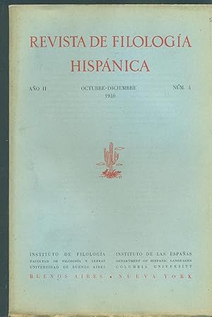 Bild des Verkufers fr REVISTA DE FILOLOGIA HISPANICA - No 4 - AO II - OCTUBRE-DICIEMBRE 1940 zum Verkauf von Valentin Peremiansky