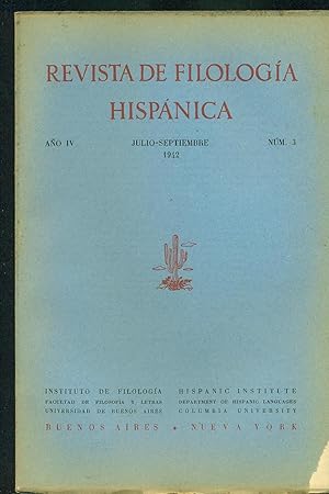 Bild des Verkufers fr REVISTA DE FILOLOGIA HISPANICA - No 3 - AO IV - JULIO-SEPTIEMBRE 1942 zum Verkauf von Valentin Peremiansky