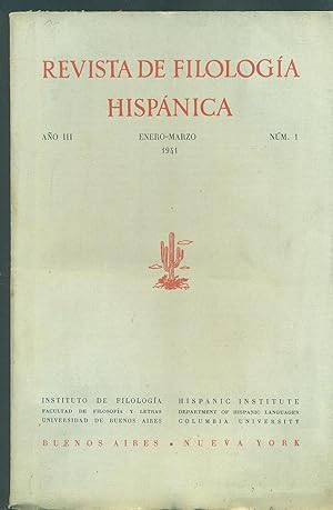 Bild des Verkufers fr REVISTA DE FILOLOGIA HISPANICA - No 1 - AO III - ENERO-MARZO 1941 zum Verkauf von Valentin Peremiansky
