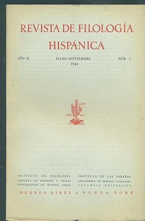 Bild des Verkufers fr REVISTA DE FILOLOGIA HISPANICA - No 3 - AO II - JULIO-SEPTIEMBRE 1940 zum Verkauf von Valentin Peremiansky