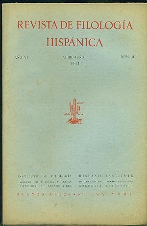 Bild des Verkufers fr REVISTA DE FILOLOGIA HISPANICA - No 2 - AO VI - ABRIL-JUNIO 1944 zum Verkauf von Valentin Peremiansky